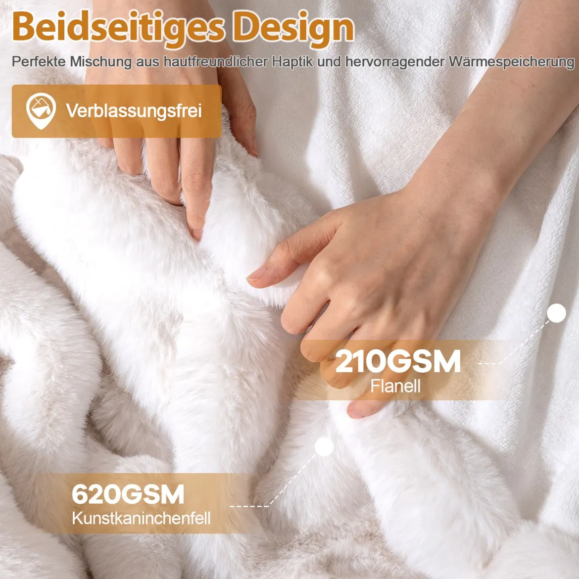 Luxuriöse Kunstpelz-Decke Flauschige Plüsch Kaninchenfell Blasen Decke Beige 153 x 203 cm