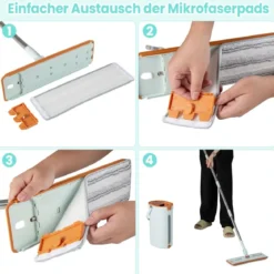 2,4L Wischmopp & Eimersystem mit Auswringfunktion mit 6er Set Wiederverwendbare Mikrofaser-Pads
