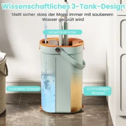 2,4L Wischmopp & Eimersystem mit Auswringfunktion mit 6er Set Wiederverwendbare Mikrofaser-Pads