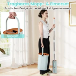 2,4L Wischmopp & Eimersystem mit Auswringfunktion mit 6er Set Wiederverwendbare Mikrofaser-Pads
