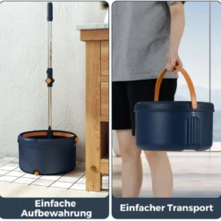 4L Wischmopp & Eimersystem mit Wringer & 360° Drehkopf Flacher Bodenwischmopp Blau