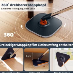 4L Wischmopp & Eimersystem mit Wringer & 360° Drehkopf Flacher Bodenwischmopp Blau