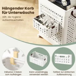 75L Wäschekorb auf Rädern Raumsparender Wäschesammler Aufbewahrungsbehälter Weiß
