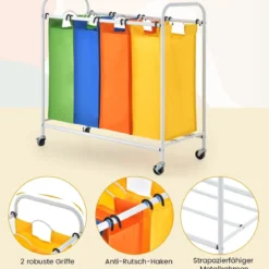136L Wäschekörb mit 4 abnehmbaren 34L Wäschesack & Rädern 82 x 30 x 85 cm