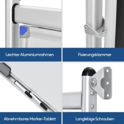 Magnetische Tafel doppelseitiges Whiteboard wandmontierte weiße Tafel mit Aluminiumrahmen Weiß