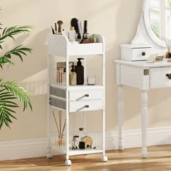 Makeup Aufbewahrungswagen mit Schubladen & Rädern & Ablageflächen Kosmetik Organizer