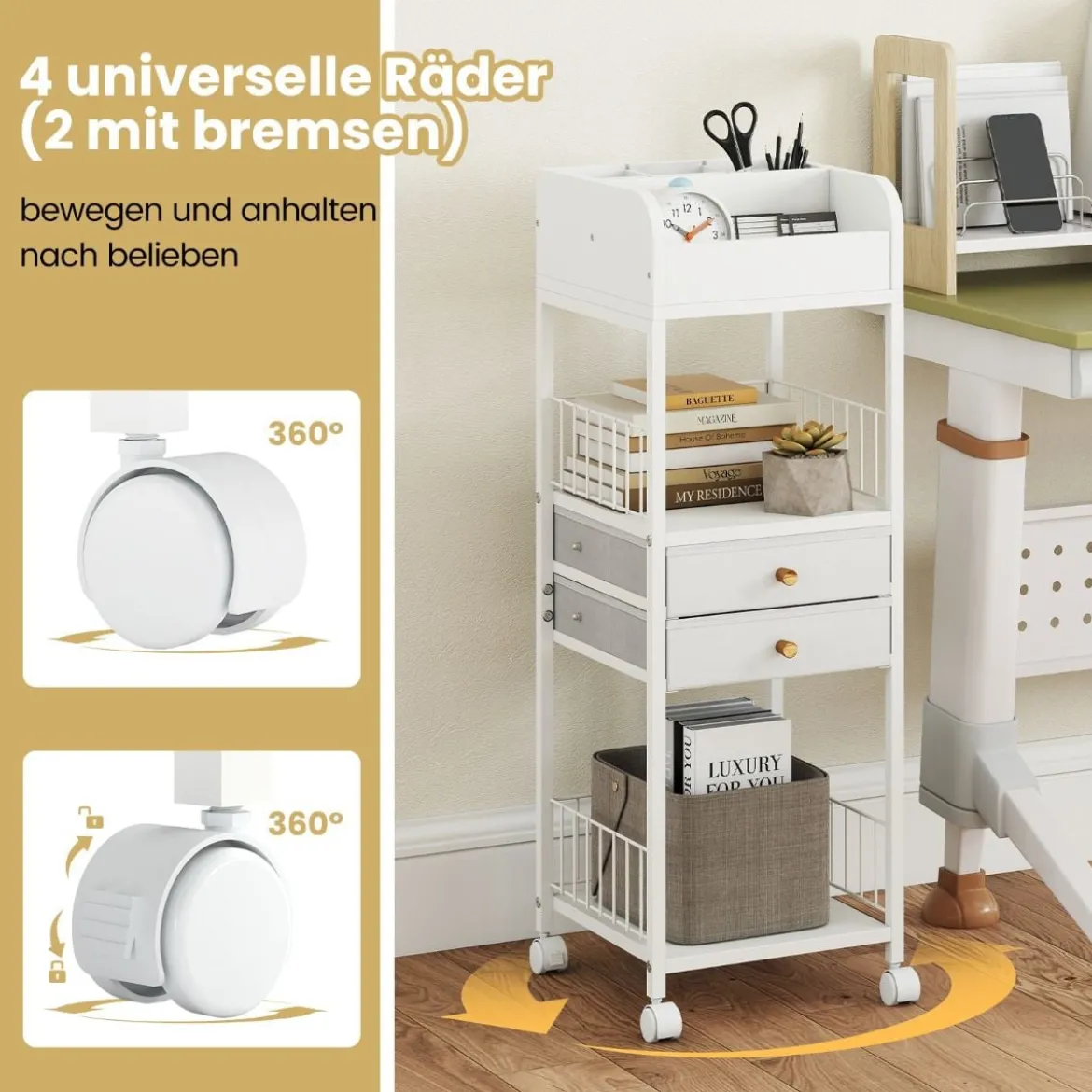 Makeup Aufbewahrungswagen mit Schubladen & Rädern & Ablageflächen Kosmetik Organizer