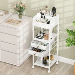 Makeup Aufbewahrungswagen mit Schubladen & Rädern & Ablageflächen Kosmetik Organizer