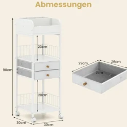 Makeup Aufbewahrungswagen mit Schubladen & Rädern & Ablageflächen Kosmetik Organizer