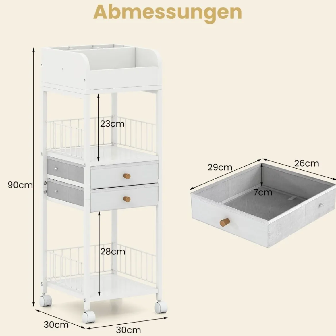 Makeup Aufbewahrungswagen mit Schubladen & Rädern & Ablageflächen Kosmetik Organizer