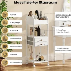 Makeup Aufbewahrungswagen mit Schubladen & Rädern & Ablageflächen Kosmetik Organizer