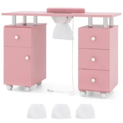 Maniküretisch mit Elektrischer Staubabsaugung & Handgelenkstütze & Schubladen Nageltisch Pink