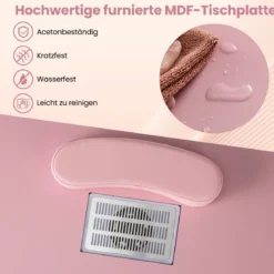 Maniküretisch mit Elektrischer Staubabsaugung & Handgelenkstütze & Schubladen Nageltisch Pink