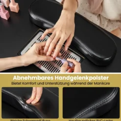 Maniküretisch mit Elektrischer Staubabsaugung & Handgelenkstütze & Schubladen Nageltisch Schwarz