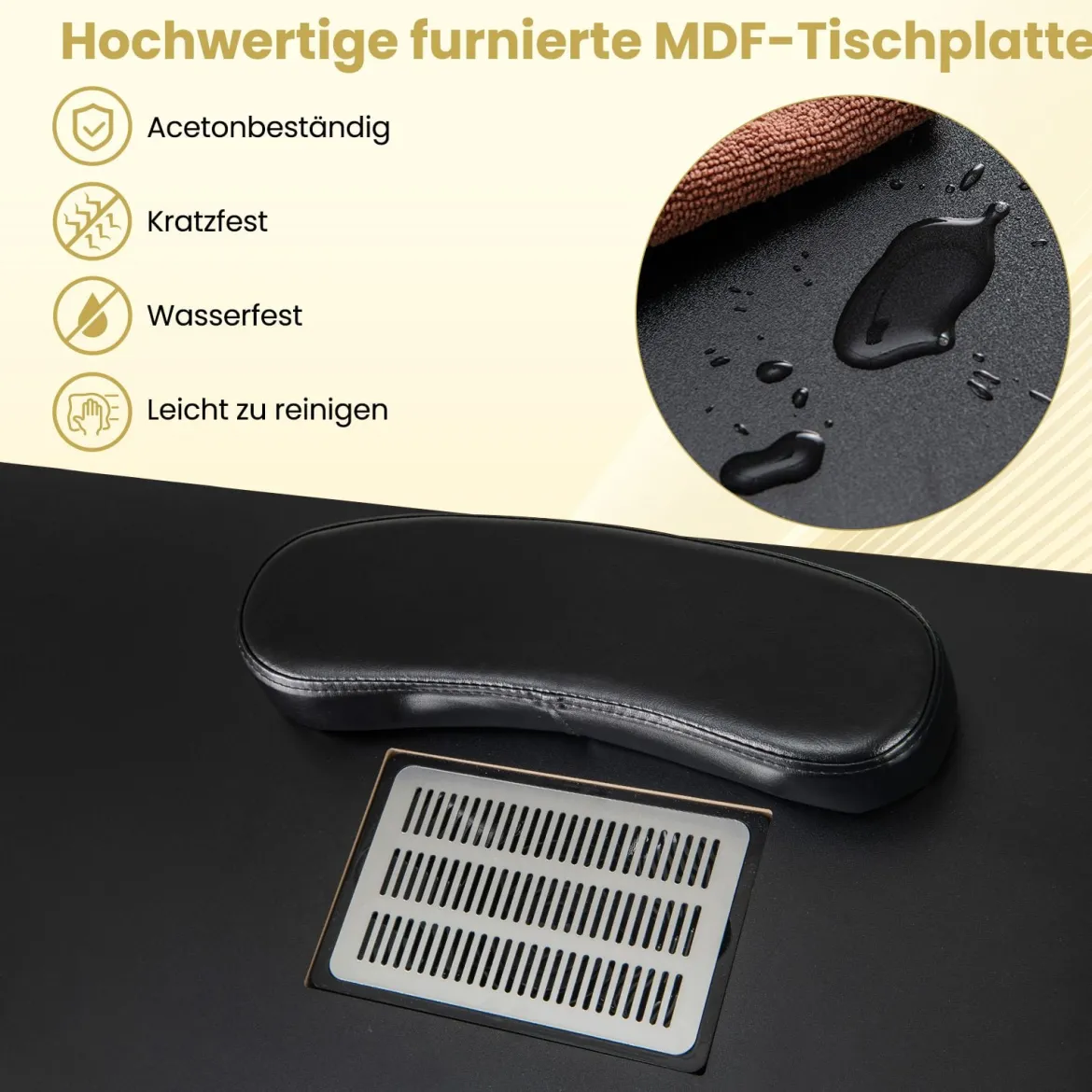 Maniküretisch mit Elektrischer Staubabsaugung & Handgelenkstütze & Schubladen Nageltisch Schwarz