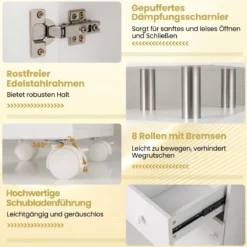 Maniküretisch mit Elektrischer Staubabsaugung & Handgelenkstütze & Schubladen Nageltisch Weiß