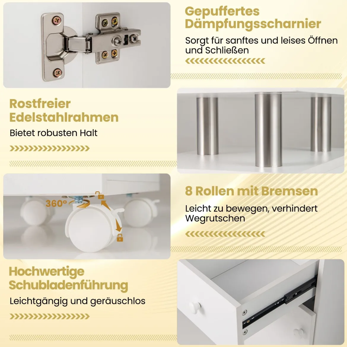 Maniküretisch mit Elektrischer Staubabsaugung & Handgelenkstütze & Schubladen Nageltisch Weiß