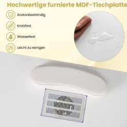 Maniküretisch mit Elektrischer Staubabsaugung & Handgelenkstütze & Schubladen Nageltisch Weiß