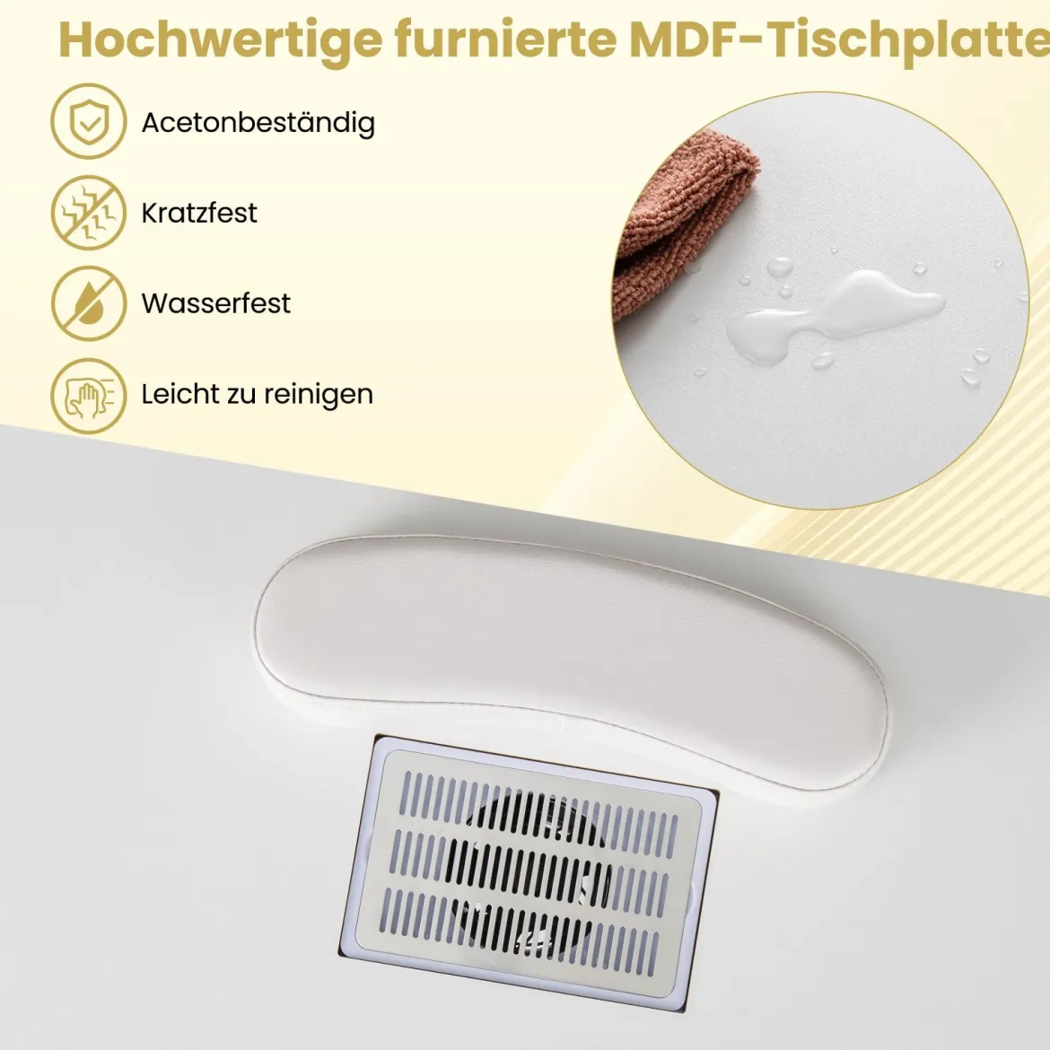 Maniküretisch mit Elektrischer Staubabsaugung & Handgelenkstütze & Schubladen Nageltisch Weiß