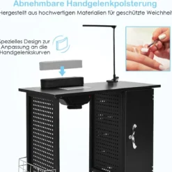 Maniküretisch mit Handgelenkauflage & 5 Schubladen & Lampe & Staubabsaugung
