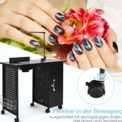 Maniküretisch mit Handgelenkauflage & 5 Schubladen & Lampe & Staubabsaugung