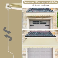 Markise mit kurbel Einziehbare Markise Aluminium Terrassen Sonnenschutz 3 x 2,5 m Beige Grün Grau Weinrot