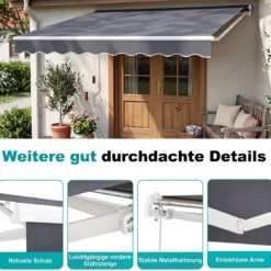 Markise mit kurbel Einziehbare Markise Aluminium Terrassen Sonnenschutz 3 x 2,5 m Beige Grün Grau Weinrot