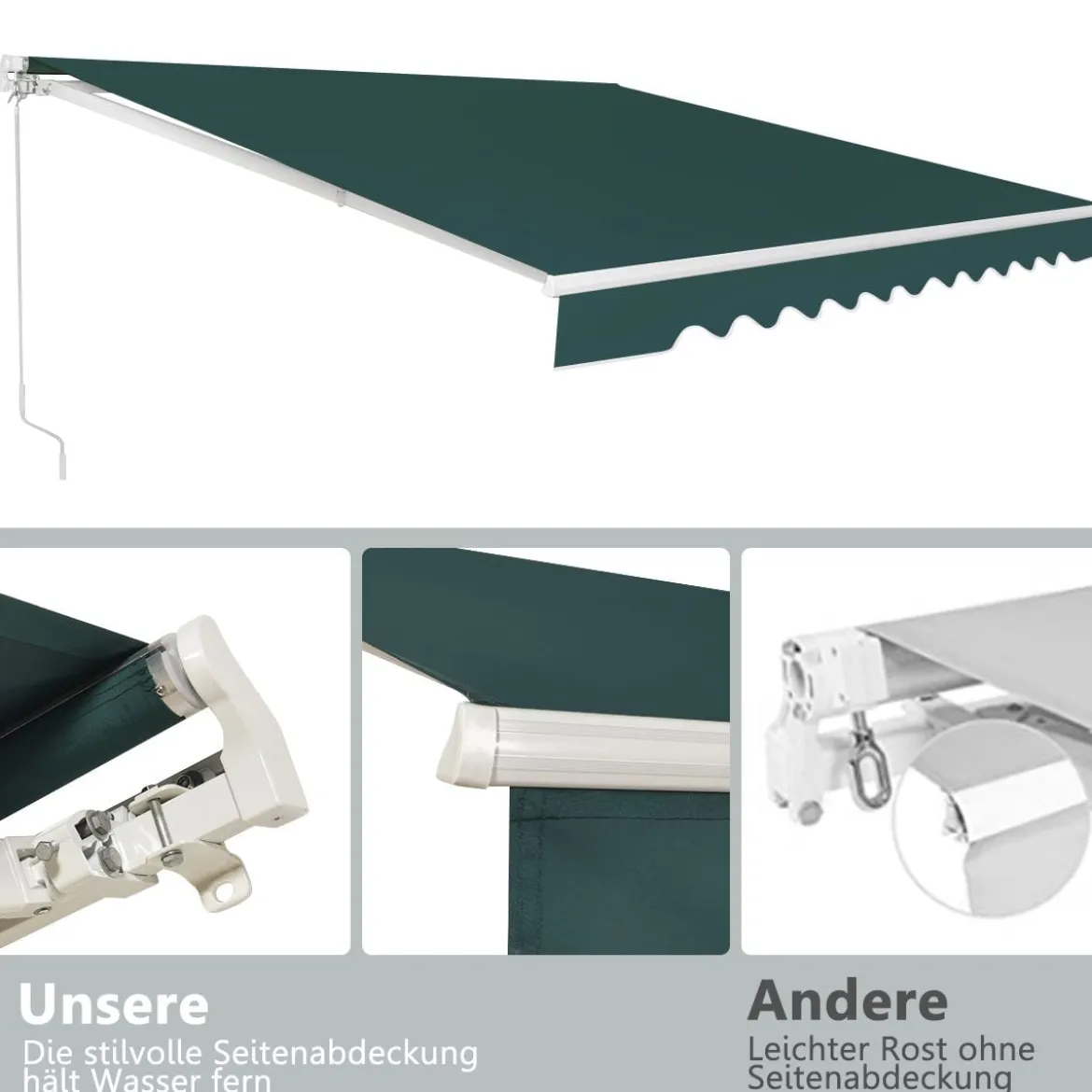 Markise mit kurbel Einziehbare Markise Aluminium Terrassen Sonnenschutz 3 x 2,5 m Beige Grün Grau Weinrot