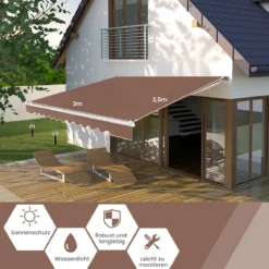 Markise mit kurbel Einziehbare Markise Aluminium Terrassen Sonnenschutz 3 x 2,5 m Beige Grün Grau Weinrot