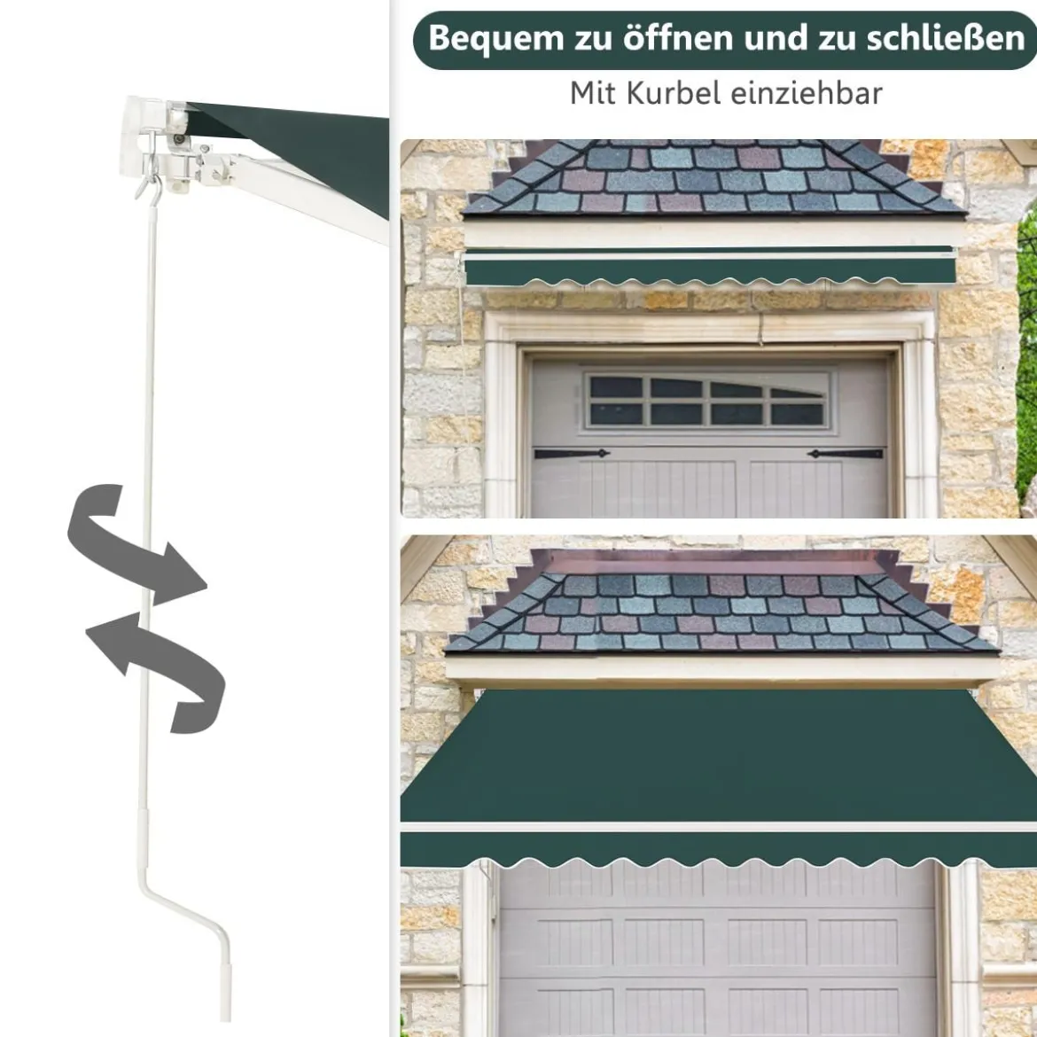 Markise mit kurbel Einziehbare Markise Aluminium Terrassen Sonnenschutz 3 x 2,5 m Beige Grün Grau Weinrot