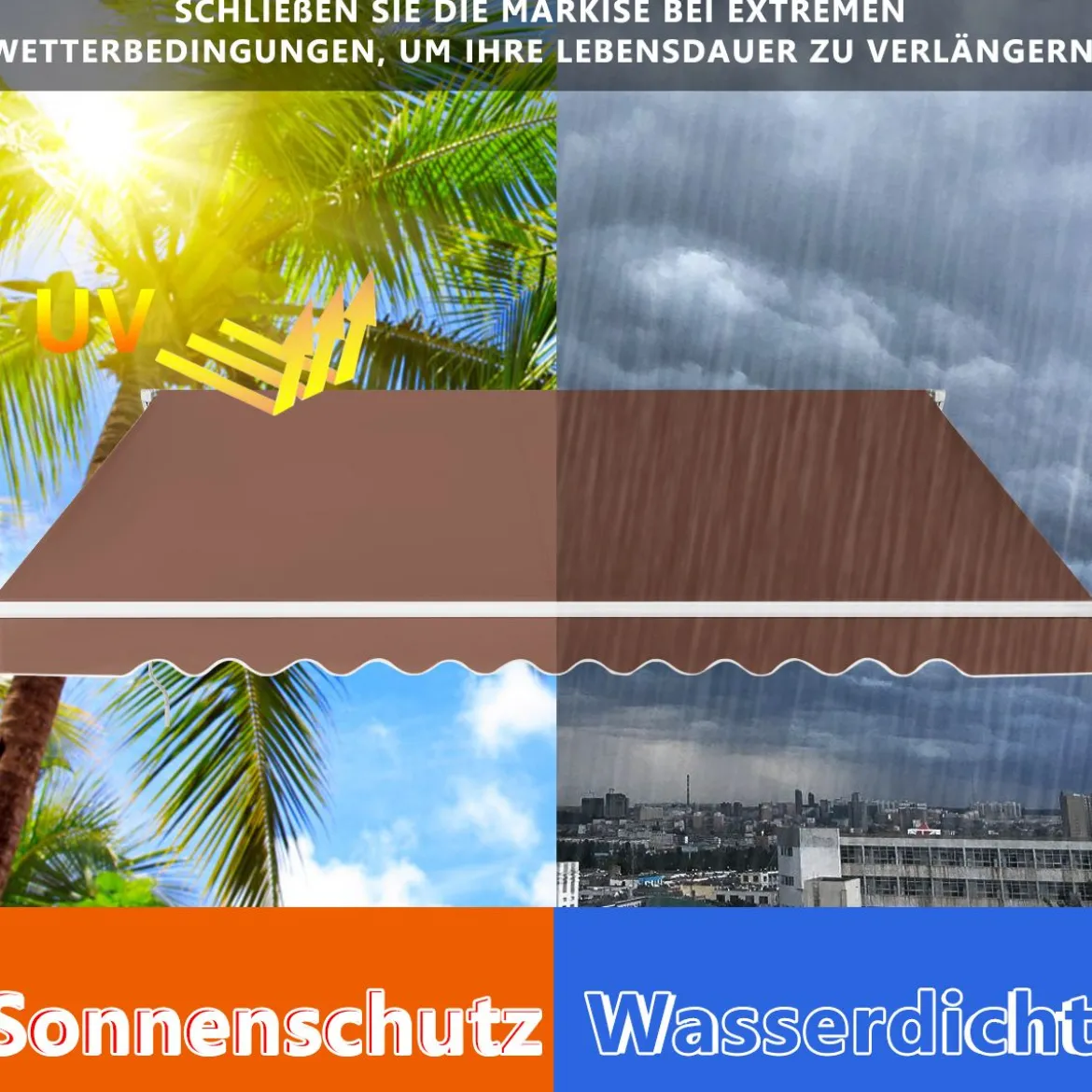 Markise mit kurbel Einziehbare Markise Aluminium Terrassen Sonnenschutz 3 x 2,5 m Beige Grün Grau Weinrot