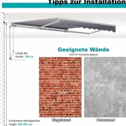 Markise mit kurbel Einziehbare Markise Aluminium Terrassen Sonnenschutz 3 x 2,5 m Beige Grün Grau Weinrot