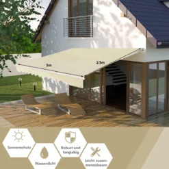 Markise mit kurbel Einziehbare Markise Aluminium Terrassen Sonnenschutz 3 x 2,5 m Beige Grün Grau Weinrot