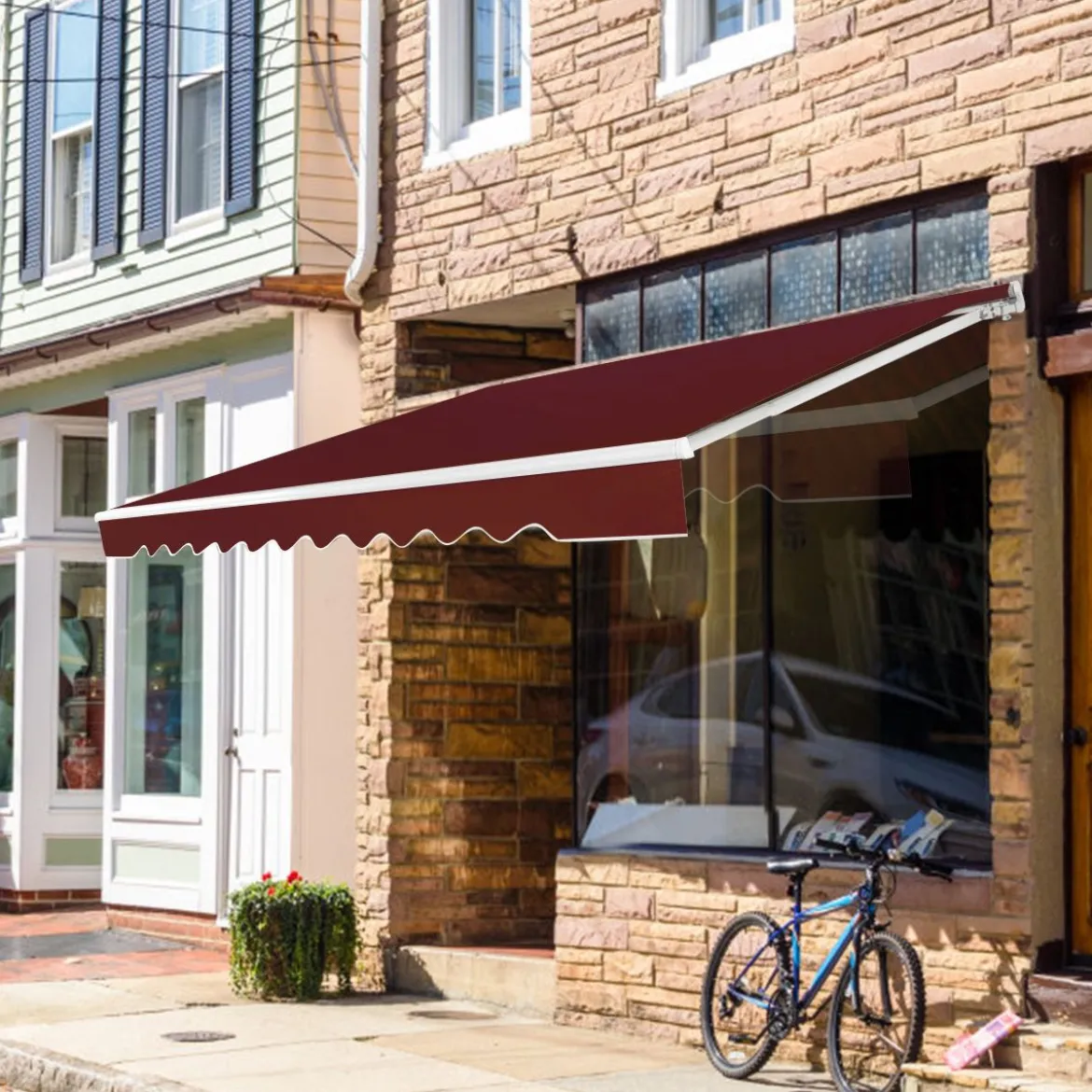Markise mit kurbel Einziehbare Markise Aluminium Terrassen Sonnenschutz 3 x 2,5 m Beige Grün Grau Weinrot