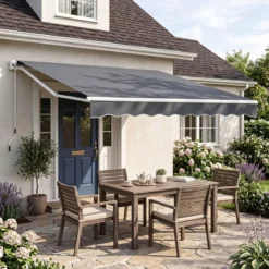 Markise mit kurbel Einziehbare Markise Aluminium Terrassen Sonnenschutz 3 x 2,5 m Beige Grün Grau Weinrot