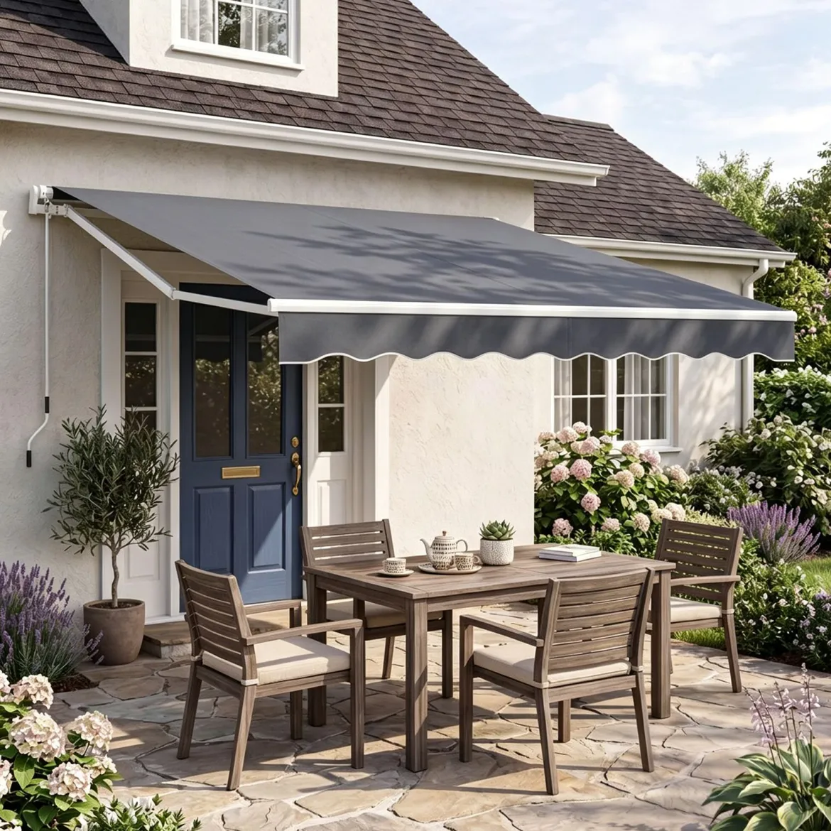 Markise mit kurbel Einziehbare Markise Aluminium Terrassen Sonnenschutz 3 x 2,5 m Beige Grün Grau Weinrot