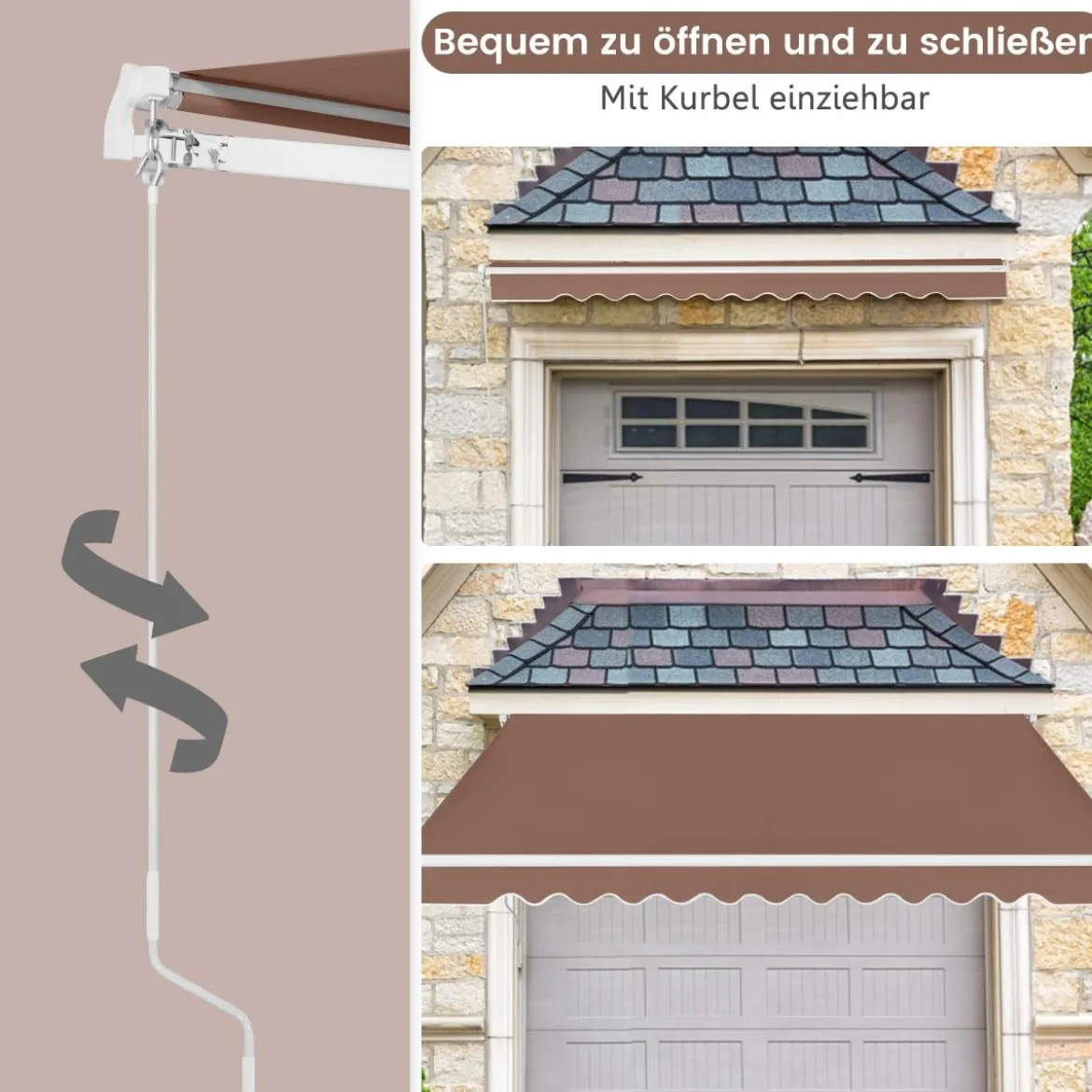 Markise mit kurbel Einziehbare Markise Aluminium Terrassen Sonnenschutz 3 x 2,5 m Beige Grün Grau Weinrot