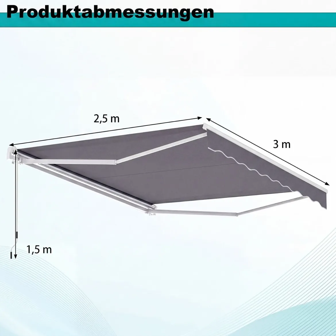 Markise mit kurbel Einziehbare Markise Aluminium Terrassen Sonnenschutz 3 x 2,5 m Beige Grün Grau Weinrot