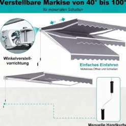 Markise mit kurbel Einziehbare Markise Aluminium Terrassen Sonnenschutz 3 x 2,5 m Beige Grün Grau Weinrot