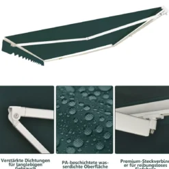 Markise mit kurbel Manuell Einziehbare Markise Abdeckung Balkonmarkise Sonnenschutz 2,5 x 2 m Grün