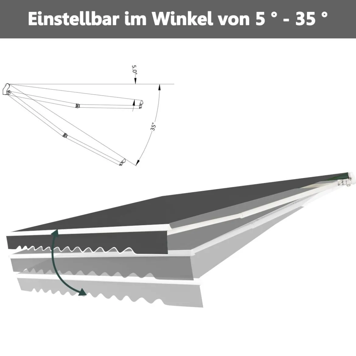 Markise mit kurbel Manuell Einziehbare Markise Abdeckung Klemmmarkise Sonnenmarkise 2,5 x 2 m Grau