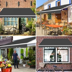 Markise mit kurbel Manuell Einziehbare Markise Abdeckung Klemmmarkise Sonnenmarkise 2,5 x 2 m Grau