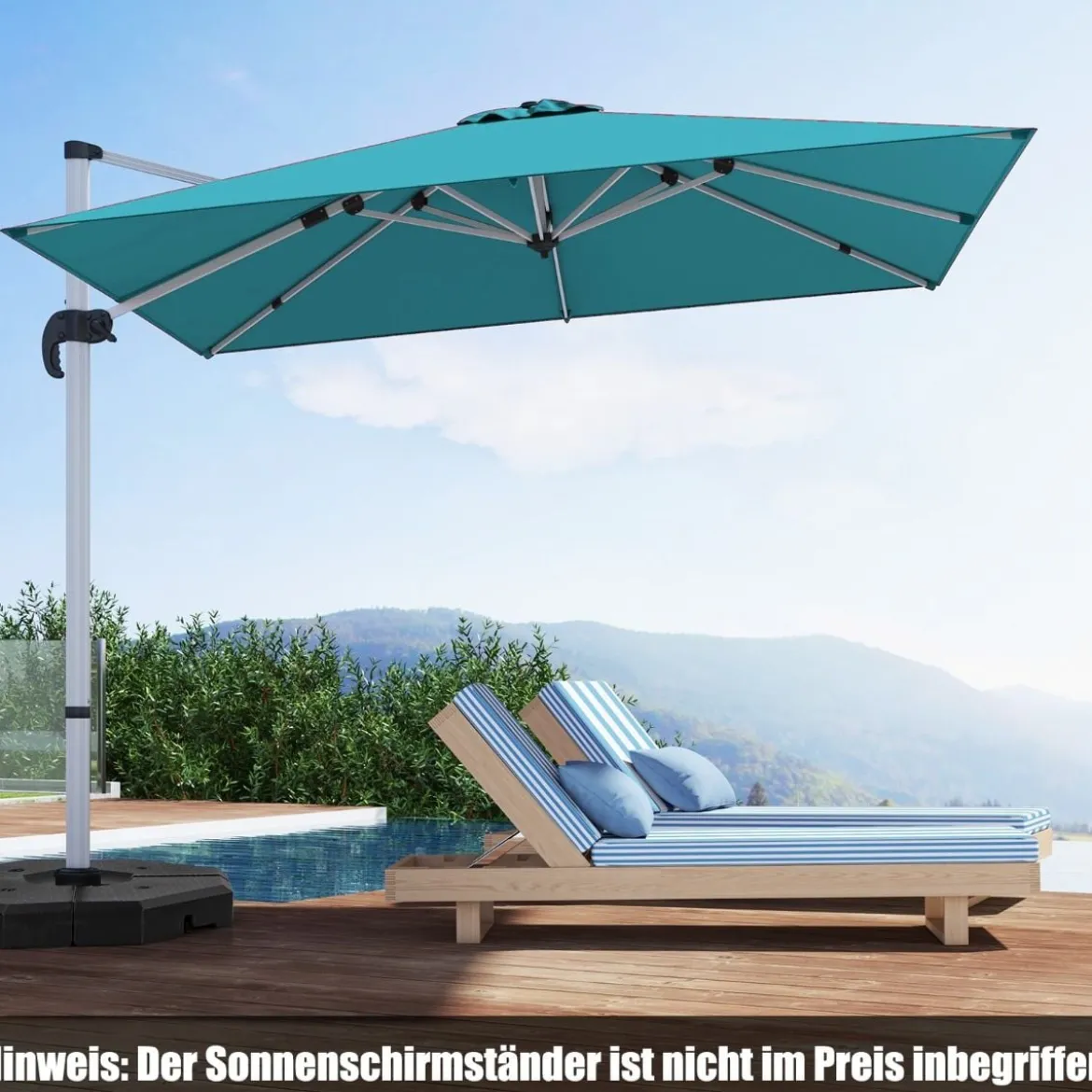 Marktschirm mit Kreuzfuß & 360° Drehung für Garten und Poolbereiche 300 x 300 cm Blau