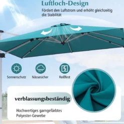 Marktschirm mit Kreuzfuß & 360° Drehung für Garten und Poolbereiche 300 x 300 cm Blau
