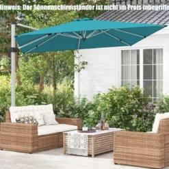 Marktschirm mit Kreuzfuß & 360° Drehung für Garten und Poolbereiche 300 x 300 cm Blau