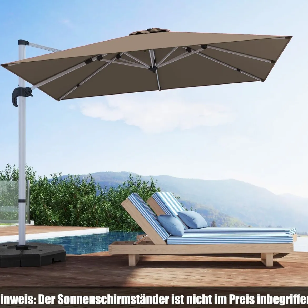 Marktschirm mit Kurbel & 360° Drehung für Garten und Poolbereiche 300 x 300 cm Braun