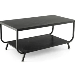 Marmor Couchtisch Rechteckiger Couchtisch mit 2 Ebenen 105 x 55 x 46,5 cm Schwarz