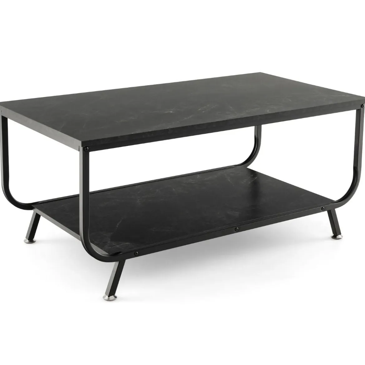 Marmor Couchtisch Rechteckiger Couchtisch mit 2 Ebenen 105 x 55 x 46,5 cm Schwarz