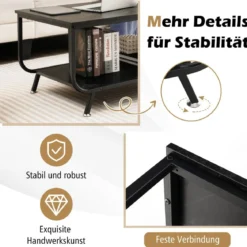 Marmor Couchtisch Rechteckiger Couchtisch mit 2 Ebenen 105 x 55 x 46,5 cm Schwarz