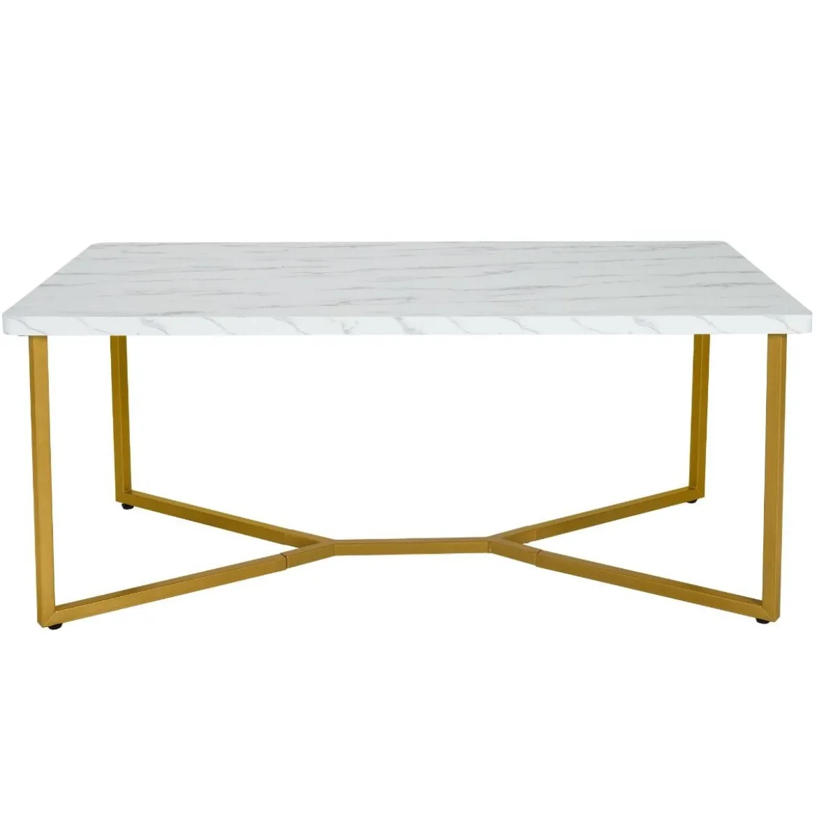 Marmor Optik Couchtisch mit Goldenem Metallgestell & Verstellbaren Fußpolstern Kaffeetisch